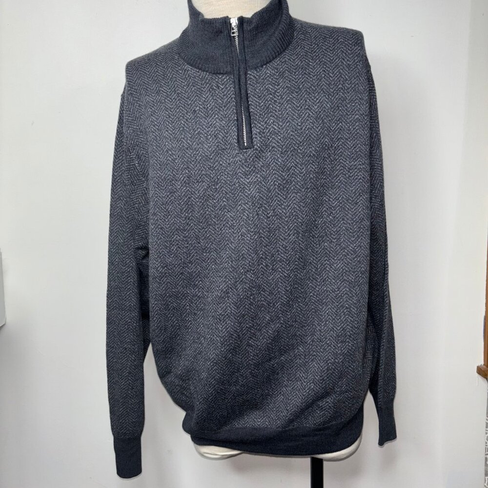 Bonobos Sweater Mens XXL Slim Grey Extra Fine Merino Wool Herringbone 1/4 Zip